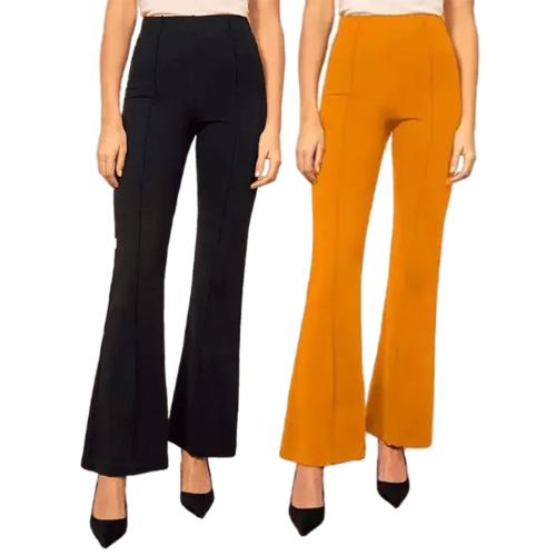 GulGuli High Waist Bell Bottom / Wide Leg / Bootcut Trouser for Women & Girls Combo Pack of 2 (Black and Mustard) - 38