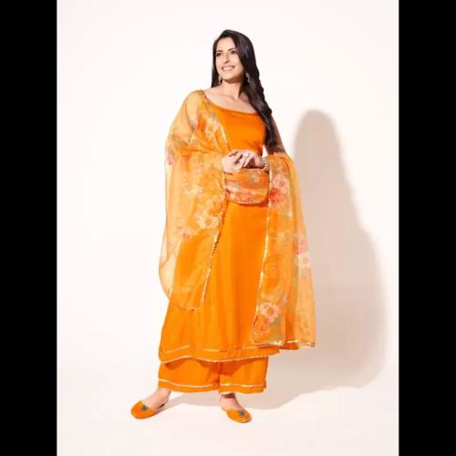 JANRAAG Women Silk Blend Kurta Palazzo Dupatta Set