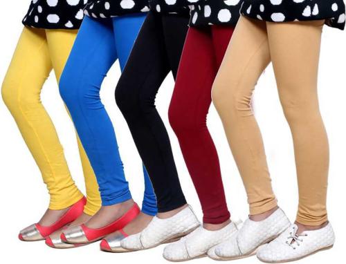 Tik Tok Wears Girls Multicolor Solid Cotton Blend Pack of 5 Leggings