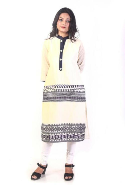 Pecker Women's Black and White Printed Pure Cotton A-line Kurti - XL