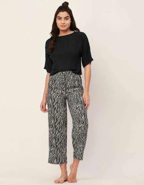 Moomaya Sleepwear, 2 Pc Night Suit For Women, Calf Length Capri Pants With Top