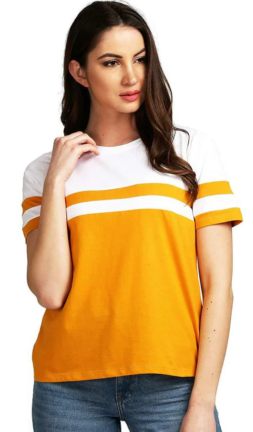 Popster Mustard Solid Cotton Round Neck Regular Fit Half Sleeve Womens T-shirt Womens T-Shirt l women tshirt l tshirt for women