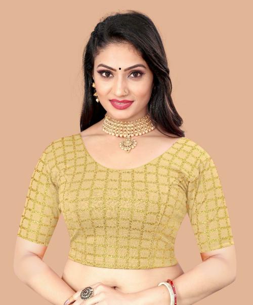 Suwali Women Gold Checkered Hosiery Blouse