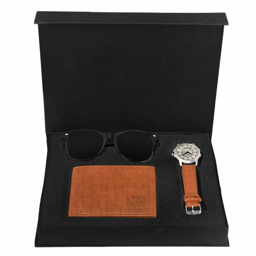 LORENZ CM-2016SN-WL-07 Combo of Men's Silver Dial Analogue Watch, Brown Wallet and Black Sunglasses