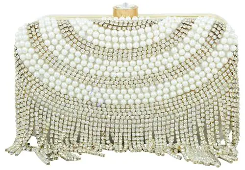 Tooba Handicraft Silver Velvet Women Designer Clutch Bag With Shoulder Strap