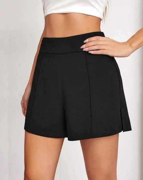BuyNewTrend Black High Waist Solid Summer Women Shorts|Elasticated Girls Hot Short