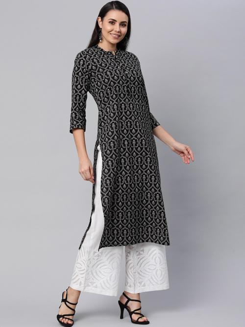 Kami Kubi Women Printed Black Cotton Kurta (XXL)
