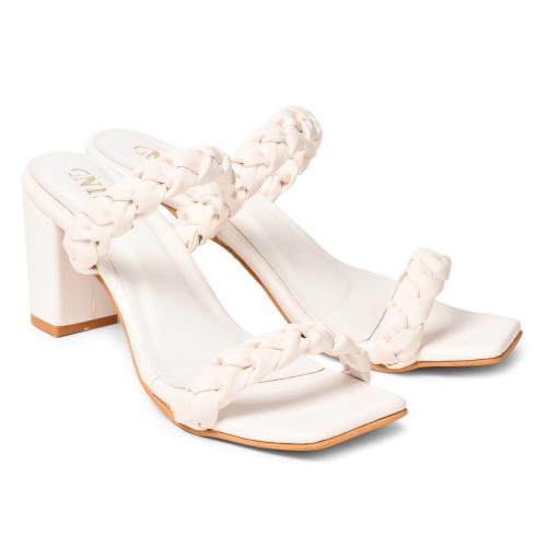 GNIST Braided Strap Block White Heels
