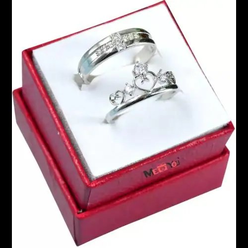 PR PRINTS His Her Couple Ring, Love Couple Ring, Lovers Rings (2 pieces - his and her) Stainless Steel Silver Plated Ring Set