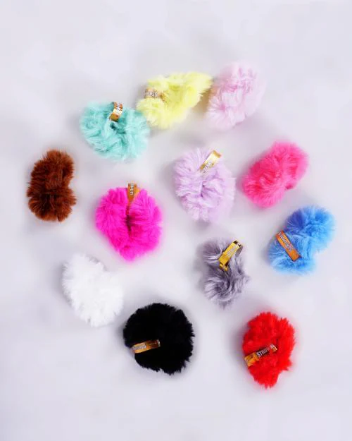 Diversa Fur Hair Scrunchies Elastic Hair Bands Ponytail Holders Rabbit Scrunchies Hair Rubber Bands For Girls and Women (Multicolor, Pack of 12 Pcs) - 12 Pieces