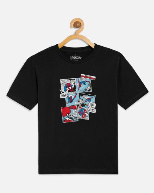 Kids Boys Marvel Comics Printed Black Tshirt
