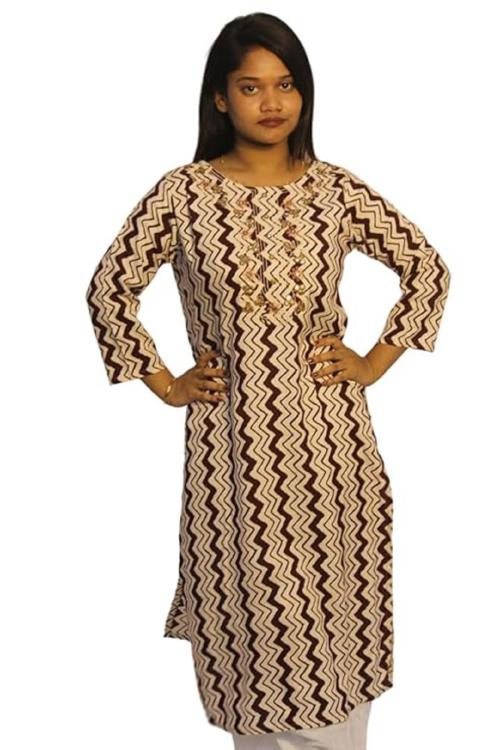 Buy SWOEZI Brown and White Strip Kurta for Woem, Washable Without Being