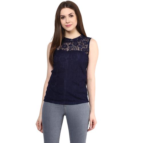 Mayra Women's Blue Color Georgette Chiffon Blend Medium Top