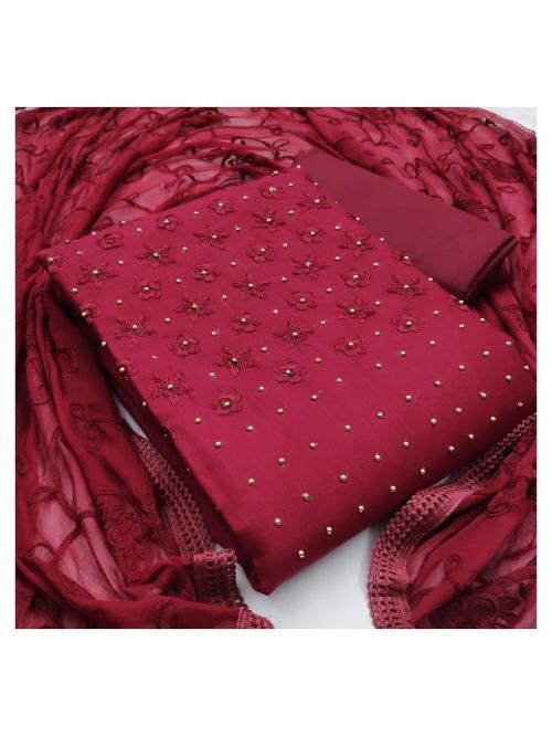 Reeta Fashion Traditional Maroon Slub Cotton Embroidery work Dress Material RFD611