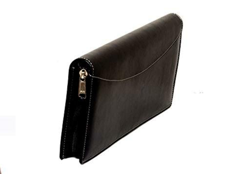 Sukeshcraft Black Faux Leather Black Pu Cheque Book Holder for 100 Cheque Leaf Passbook 2 Card Pockets