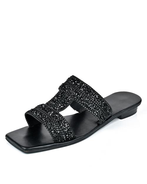 IRUSSH Embellished Naomi Black Crystal I Flats
