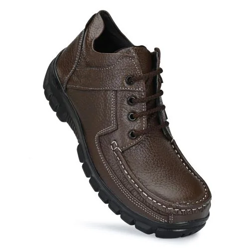 ALLSAFE Genuine Leather Steel Toe Safety Shoes For Men (Brown)