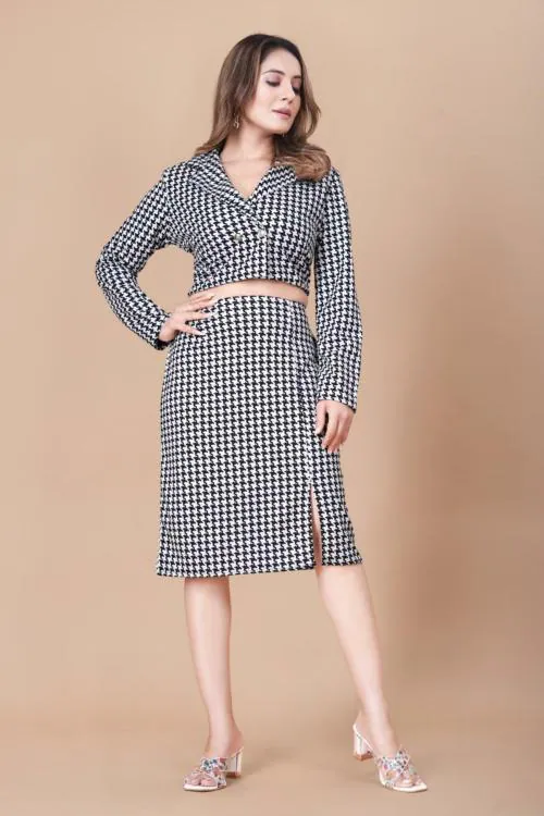 SIDYAL Full Sleeve Crop Top with High Waisted Front Slit Skirt - Stylish Black and White Ensemble for Women, Crop Top With High Waisted Front Slit, Skirt Top For Women WHITE-M