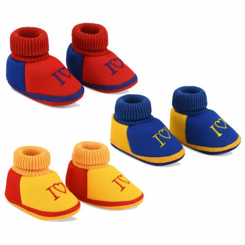 ADORED FASHION Newborn Baby Shoes Booties, Pack of 3 Comfortable Baby Socks Shoes for 6-9 Months Baby Boys/Girls Color-Red, Blue & Yellow