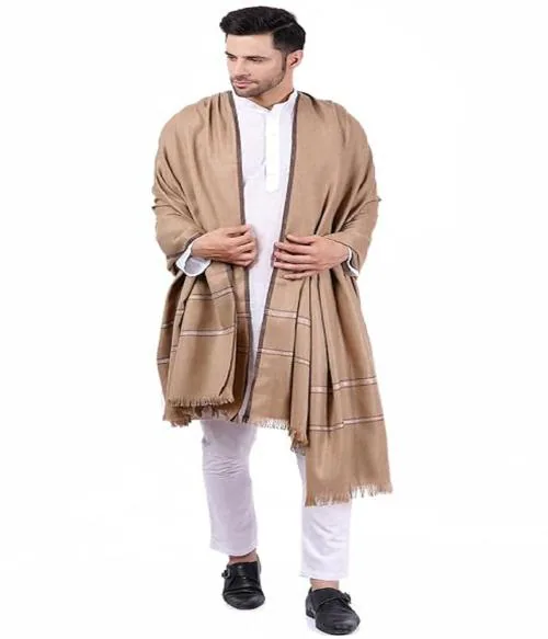 Vrinde Pure Woolen Solid Border Design shawl/Lohi (Size 50X105 Inch) l Shawl For Men l Men Winter Wear l Shawl l Brown