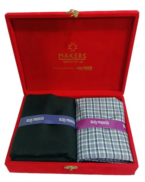 Raymond Men Navy Checkered Cotton Shirt & Trouser Fabric-(2.35 M-Shirt, 1.30 M-Pant)