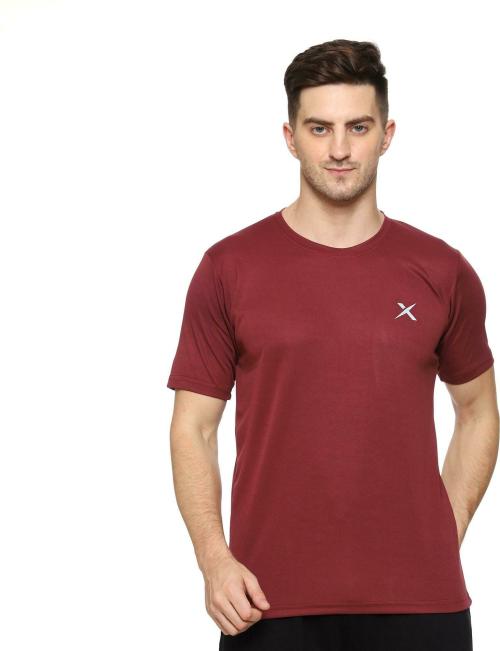 Farrowx Men Maroon Solid Polyester Round Neck T-shirt