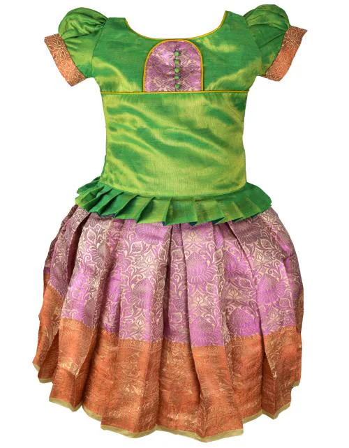 AMIRTHA FASHION Girls Traditional Cotton Silk Pattu Pavadai Lehenga Choli Set