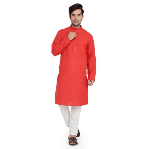 Royal Kurta Men Red Khadi Linen Kurta Pyjama Set (44) JioMart