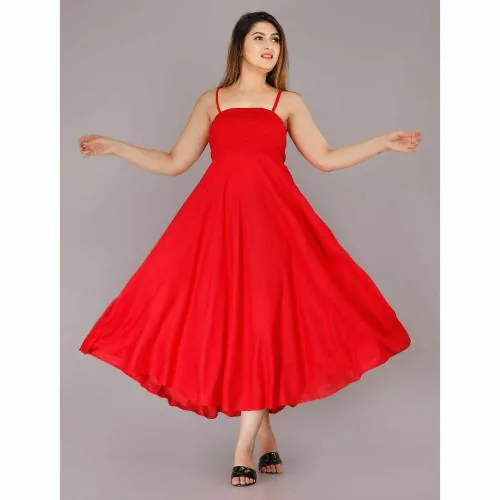 Buy Fabricssio Women's Rayon Long Western Dress Sleeveless Pattern RED-L  Online at Best Prices in India - JioMart.