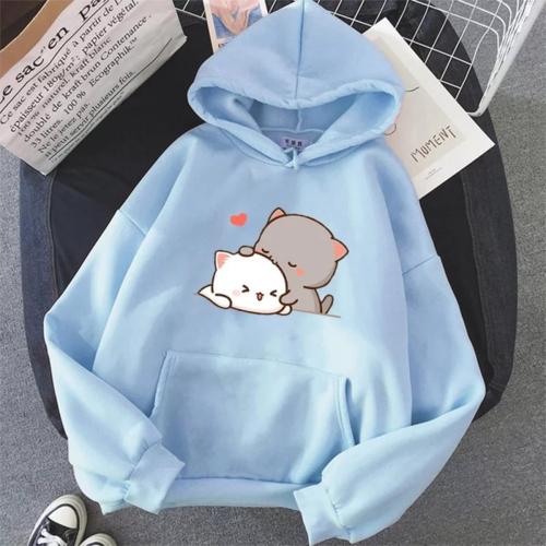 Popster Sky Blue Printed Fleece Hoody Regular Fit Long Sleeve Womens Sweatshirt