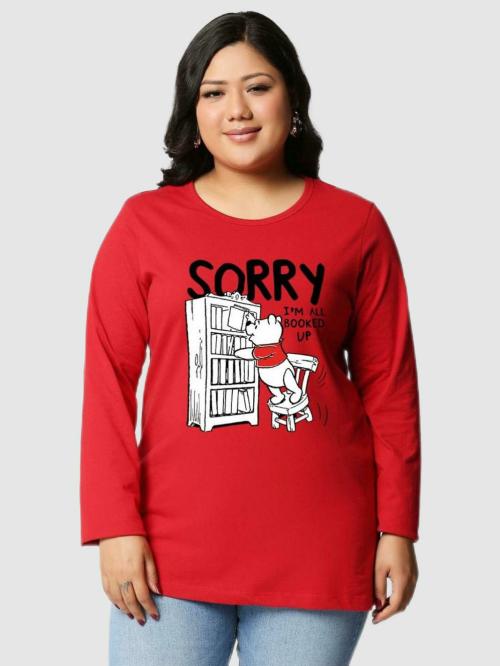 Bewakoof Women's Winnie-the-Pooh Graphic Red Full-length Round Neck T-shirt
