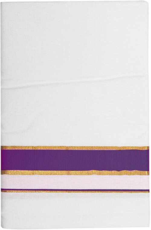 Abaranji Men White Solid Pure Cotton Dhoti (Free) - Purple Color Border