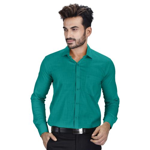Genius Shirts 100% Cotton Solid Formal Full Sleeve Shirt for Men (46, Teal)