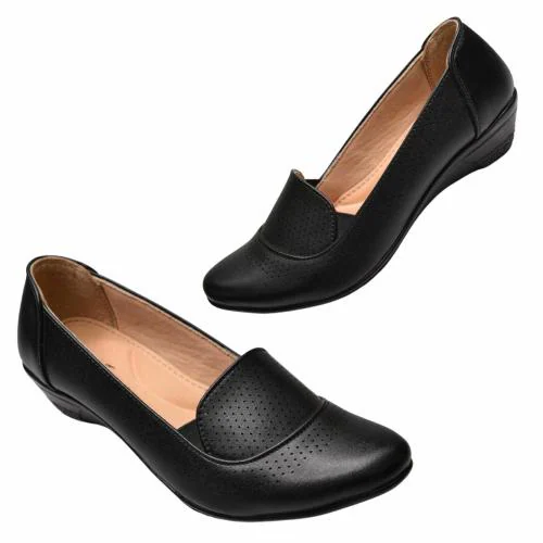Stepee Classy & Formal Black Office Wear Bellies Slip on Memory Form Soft Insole Pointed Toe 1 inch Wedge Heel Bally Sandal for Women