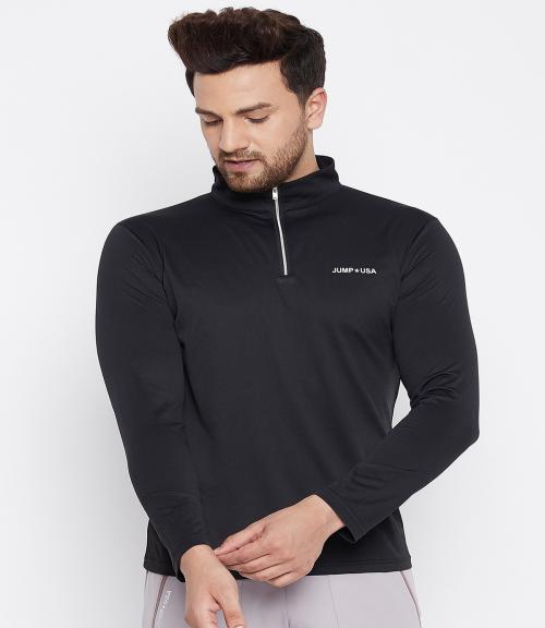 JUMP USA Solid Men Turtle Neck Black T-Shirt
