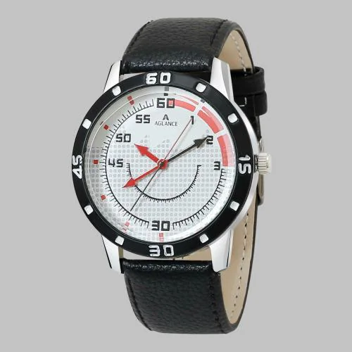 Aglance Analog White Dial Black Strap Watch For Men (GL2100)