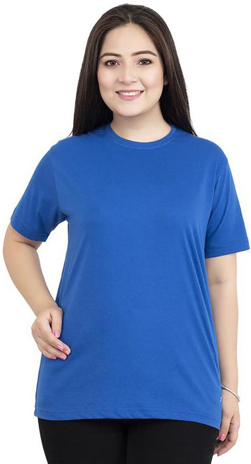 AJEEOJEE BZAR Women Royal Blue Solid Cotton Blend T-Shirt Royal BlueXXL