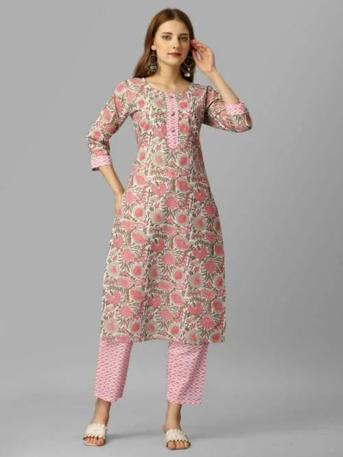 LOLOKOKO Designer Womens Cotton Kurta set With Pant for Women | Women Kurta Sets Kurtis | Women Kurta Pant Set | Women Kurta Pant Set Women Kurti Set with Pant | Women Kurti Set with Pant Cotton (Pink - XL)