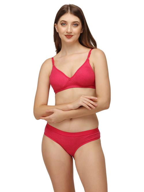 Nisixdec Women’s Cotton Bra Panties Set Wire Free ,Padded Seamless Smooth Ice Silk Bra Panty Set,Pink