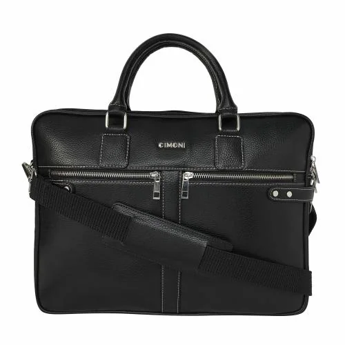 CIMONI Unisex PU Leather Laptop Shoulder Messenger Bag for Men and Women Faux Leather Office Satchel Briefcase Bag For 13.5/14/15 Inch Macbook (Textured Black, Lightweight)