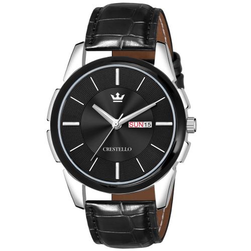Crestello Blue Leather Strap Analog Wrist Watch for Men GR010-BLACK