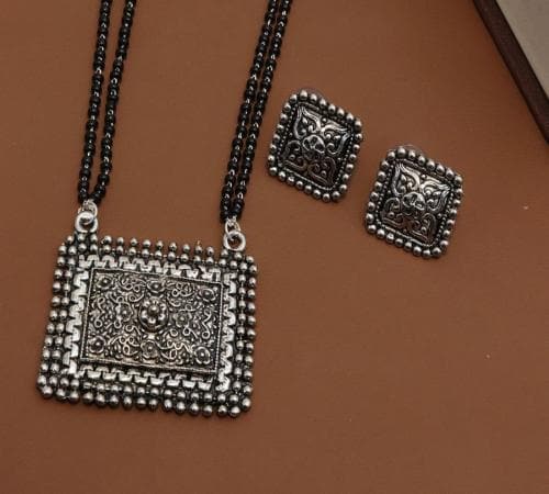 H R SALES - oxodised plated big pendal long mangalsutra