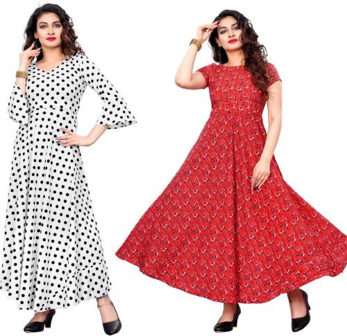 VKARAN Women White Polka Crepe Pack Of 2 Gown Dresses