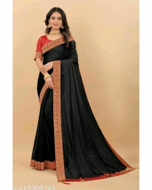 SAADHVI Black Casual Wear Art Silk saree saree / saree for women / sarees / sarees latest / sari