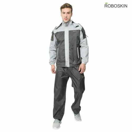 Roboskin FLY Rain Jacket with Hoodie| 100% Waterproof | Waterproof Pant and Carrying Pouch. | Colour Charcoal ### Grey | Size L