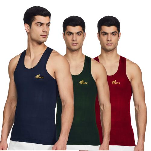 Renox Men's Premium Cotton Vest _Multicolor_Pack of 3_L_90cm
