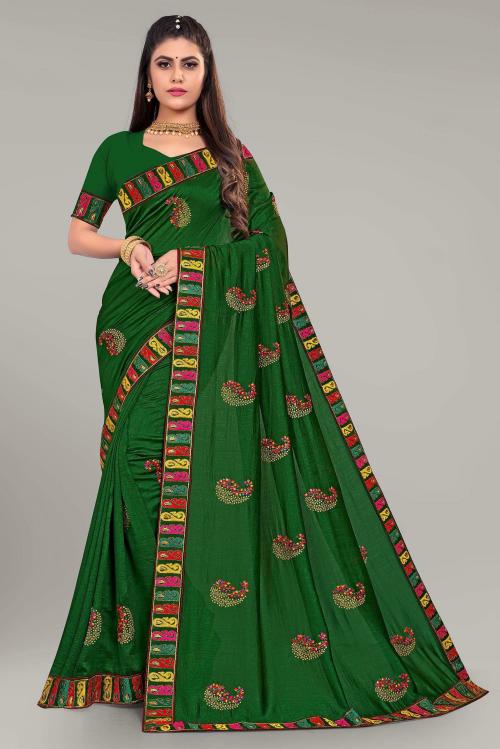 Kuvarba Fashion Women Pink Embroidery Silk Blend Sarees