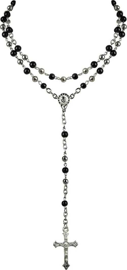 Waama Jewels Silver Plated Brass Catholic Rosary Beaded Christian Mala