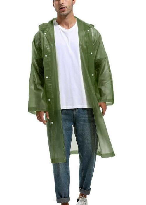 INFISPACE Men's Polyester Long RainCoat Pocho with Adjustable Cap and Dgreen Color Raincoat