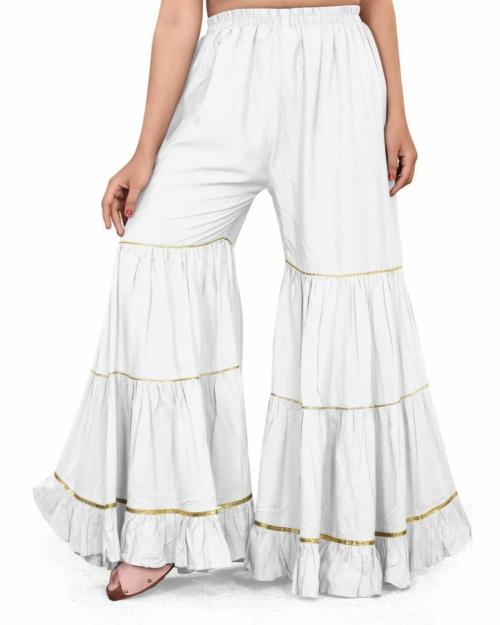 BCZ STYLE Women Regular Fit Flared Traditional Ethnic White Rayon Sharara